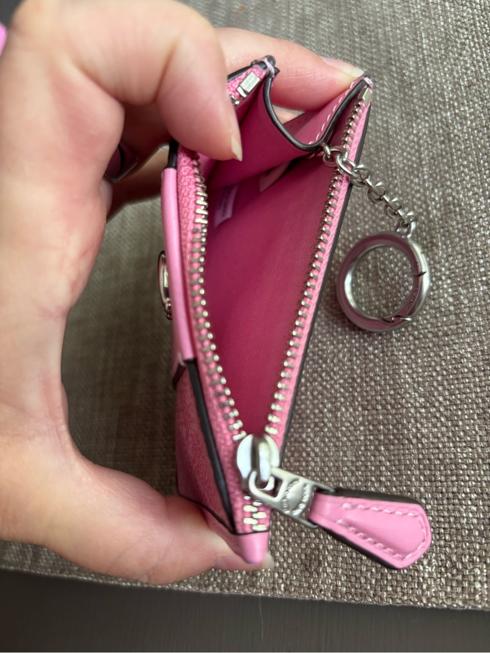 Coach Pink Signature ID Wallet Card Holder with Silver 'C' Accent - Picture 7 of 10